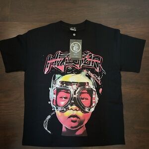 Black Graphic T-Shirt with Pink and White Design